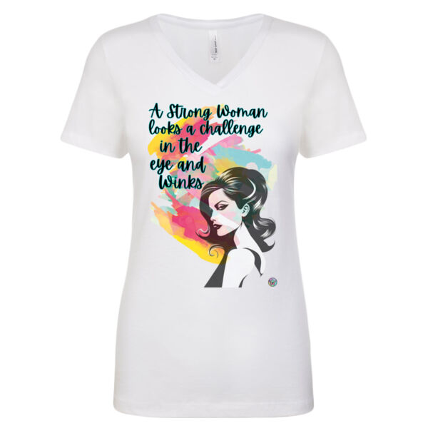 A Strong Woman Winks at a Challenge  - Next Level The Ideal V T-Shirt Thumbnail
